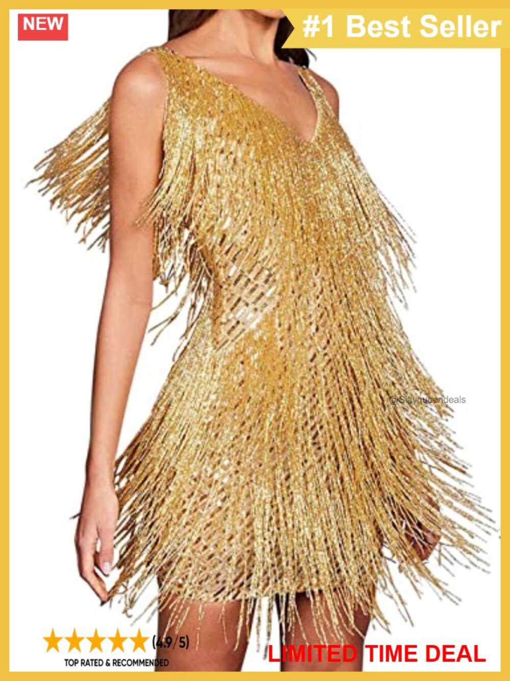 1920s Sequin Fringe Flapper Dress V Neck Backless Bodycon Mini